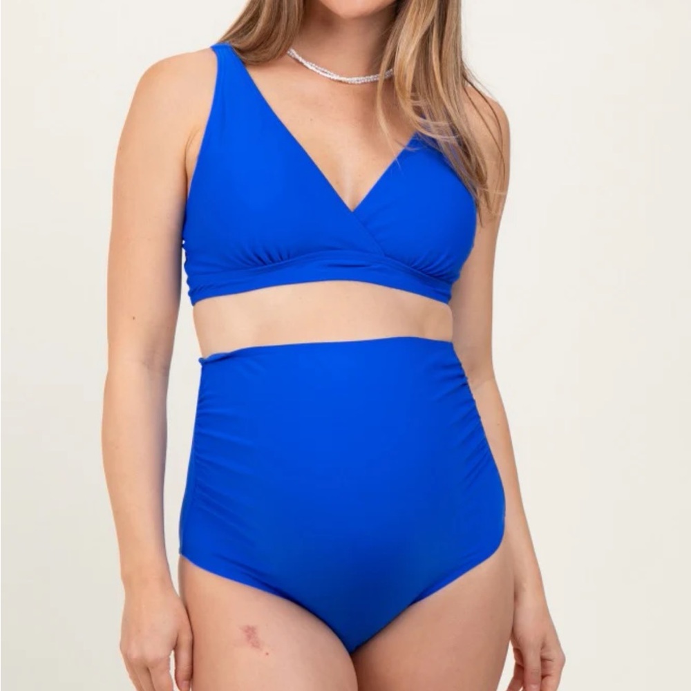 Royal Blue High Waist Maternity Bikini Set